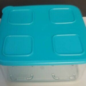 Tupperware Clear Mates - 4 Cup Capacity Square Stackable Container Aqua Seal New